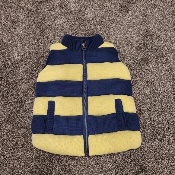 Seed Heritage Other - Seed Heritage Kids Knit Puffer Vest Navy Blue Yellow Striped Cotton Size M 3-4Y